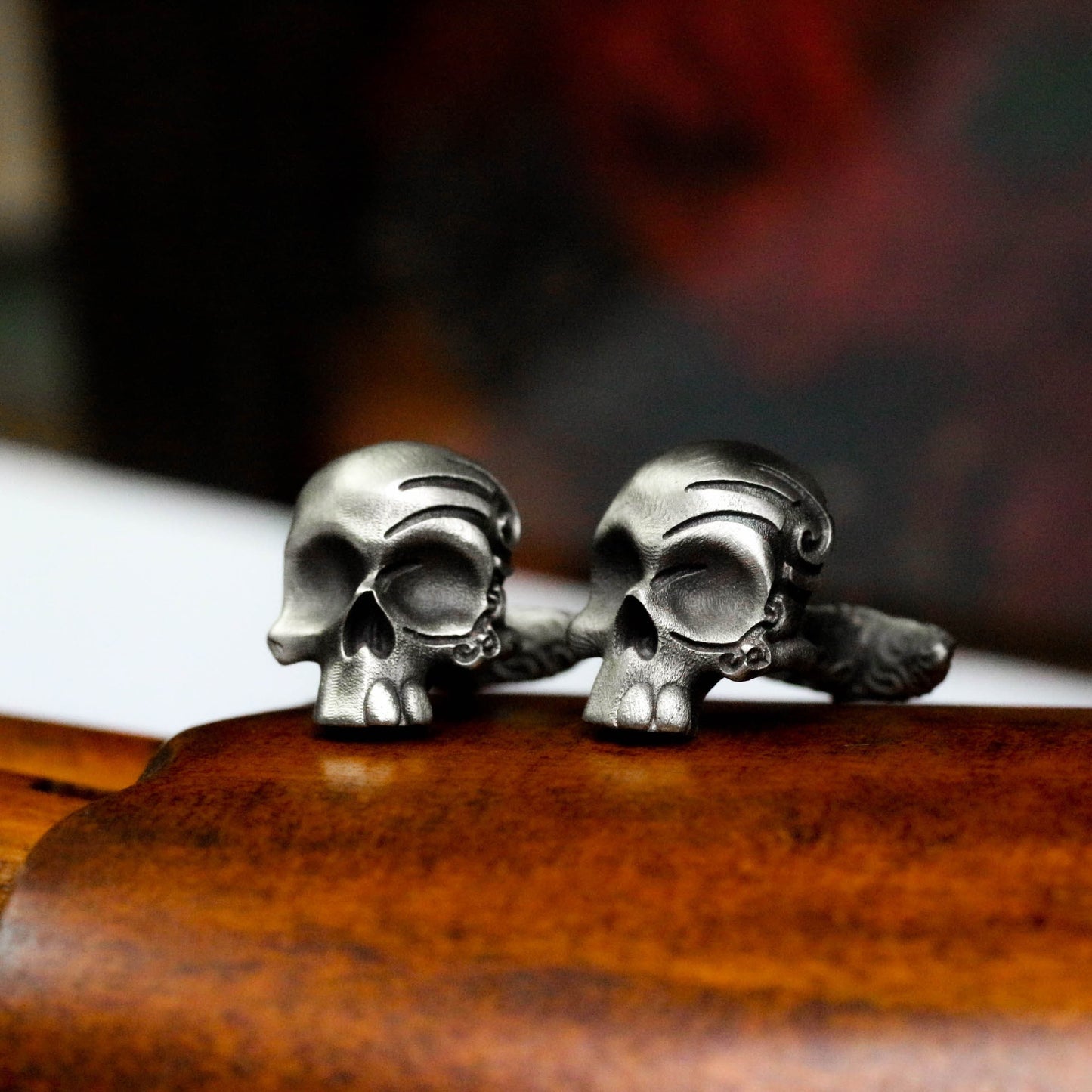Rune Skull Cufflinks - 925 Sterling Silver Handmade