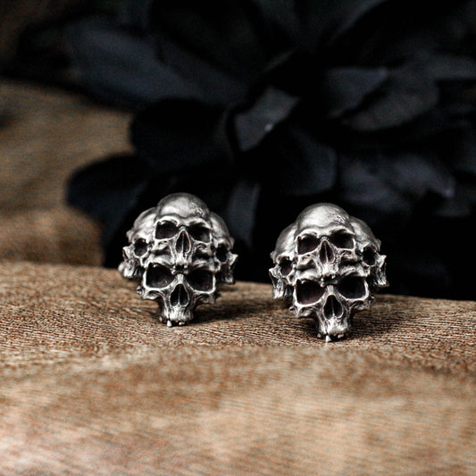 Skull Cufflinks, Multiple Skulls Stacked - 925 Sterling Silver Handmade