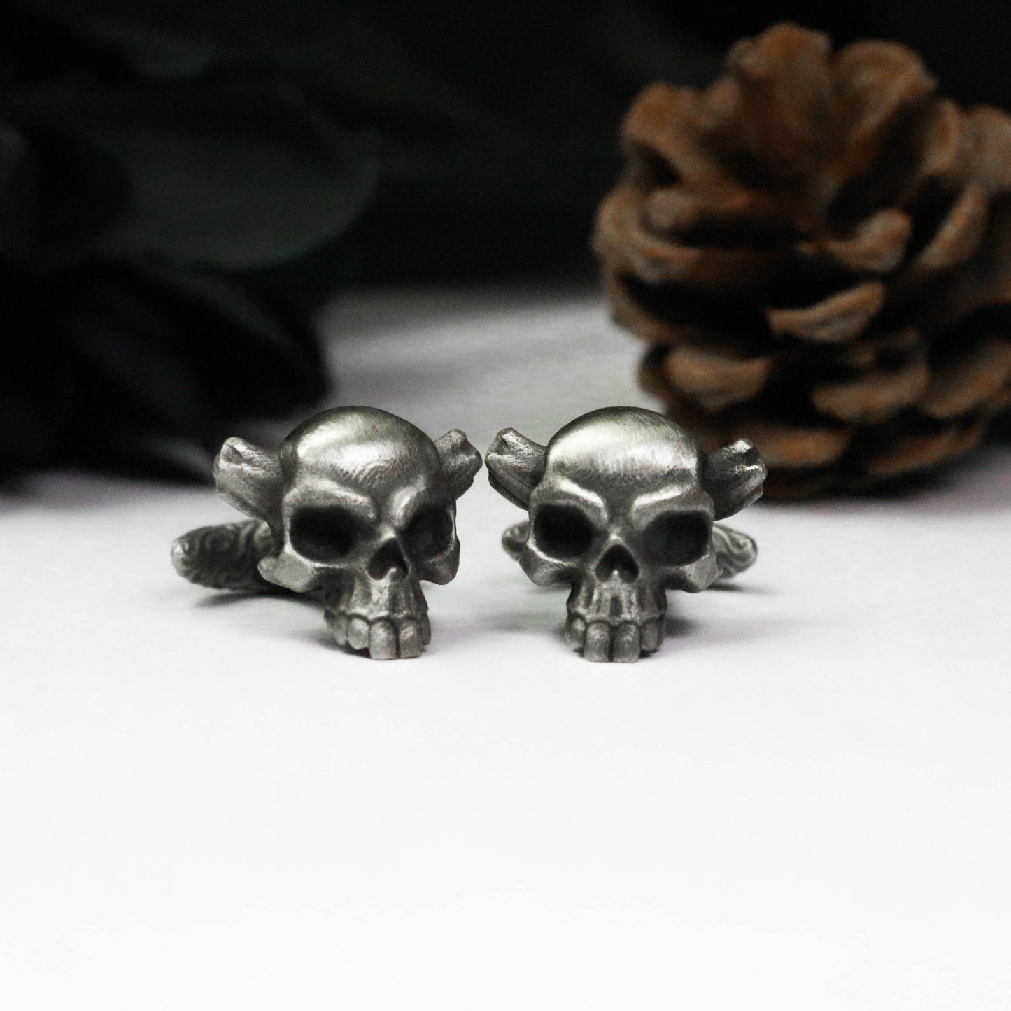 Broken Horn Skull Cufflinks - 925 Sterling Silver Handmade