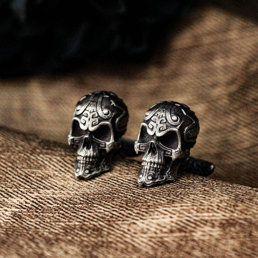 Mayan Totem Skull Cufflinks - 925 Silver Handmade