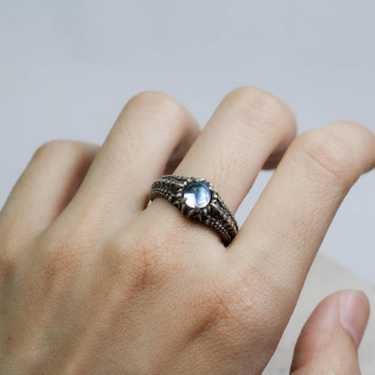 Mystic Gothic Silver Ring ââ‚?Handmade Dark Fantasy Jewelry with Moonstone