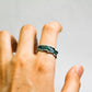 Organic Galaxy Silver Ring ââ‚?Handmade Cosmic Textured Jewelry with Green Resin