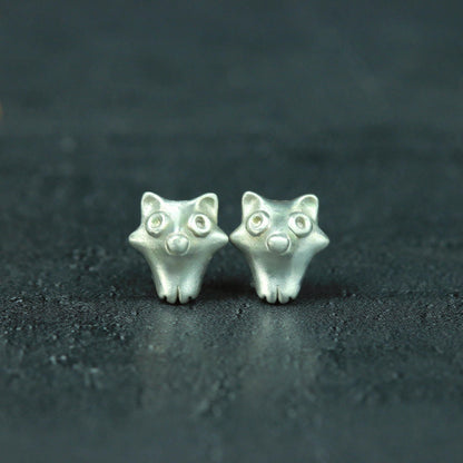Tiny Fox Stud Earrings - 925 Sterling Silver Handmade