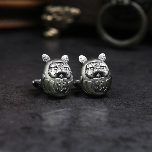 Japanese Dharma Egg Cufflinks - 925 Silver Handmade