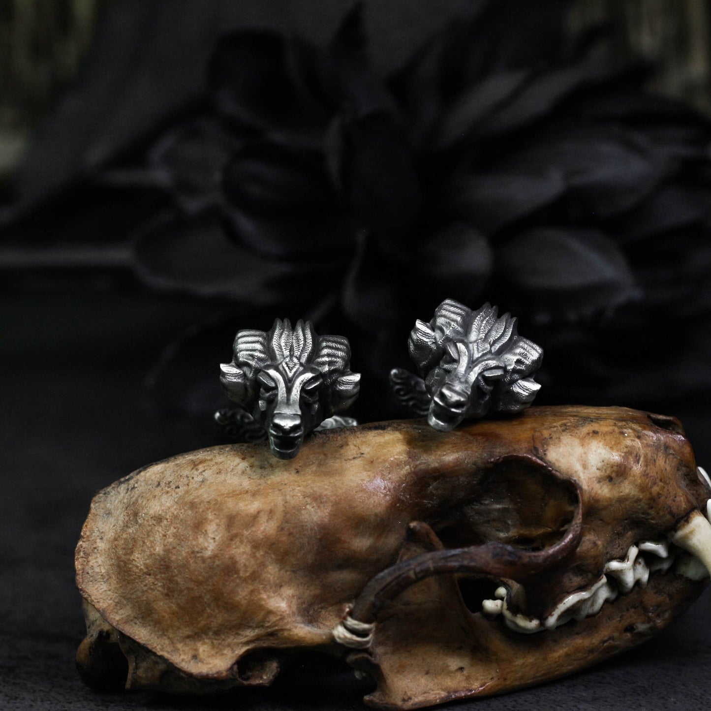 Ram's Horn Skull Cufflinks - 925 Sterling Silver Handmade