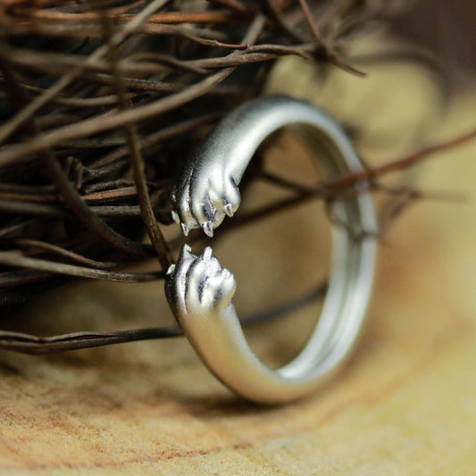 Cat Paw Hug Ring ââ‚?925 Sterling Silver Handmade Minimalist Animal Jewelry
