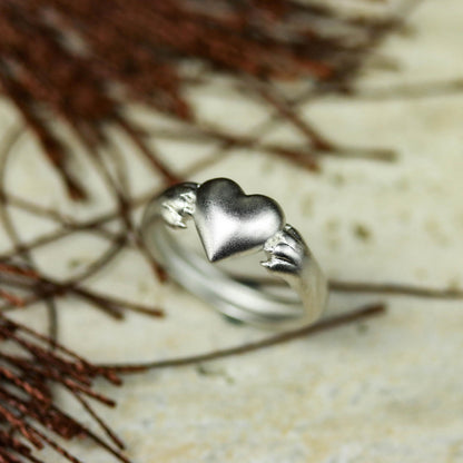 Heart Hug Ring with Paws ââ‚?925 Sterling Silver Handmade Animal-Inspired Jewelry