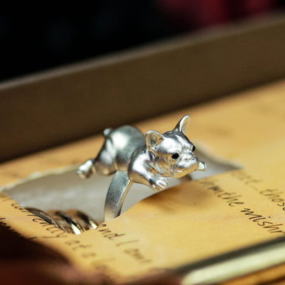 Playful French Bulldog Ring ââ‚?925 Sterling Silver Handmade Animal Jewelry