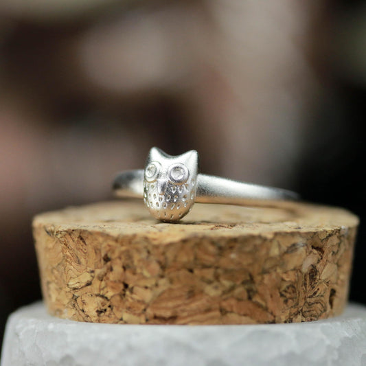 Owl Ring ââ‚?925 Sterling Silver Handmade Minimalist Animal Jewelry