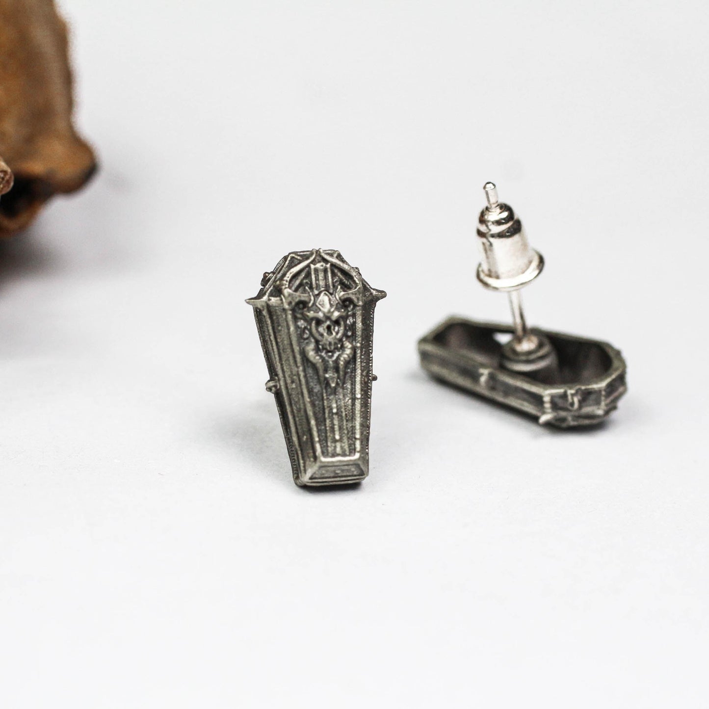Coffin Shield Stud Earrings - 925 Sterling Silver Gothic Jewelry
