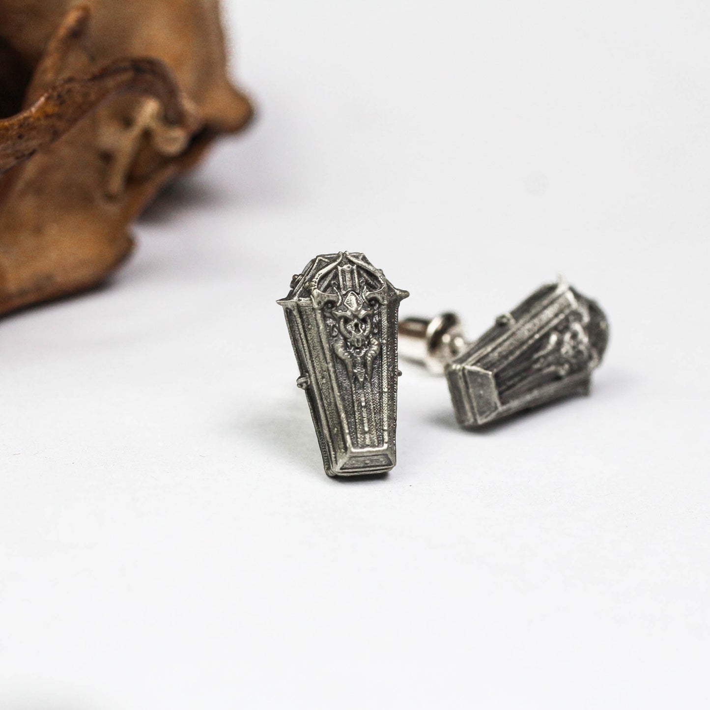 Coffin Shield Stud Earrings - 925 Sterling Silver Gothic Jewelry
