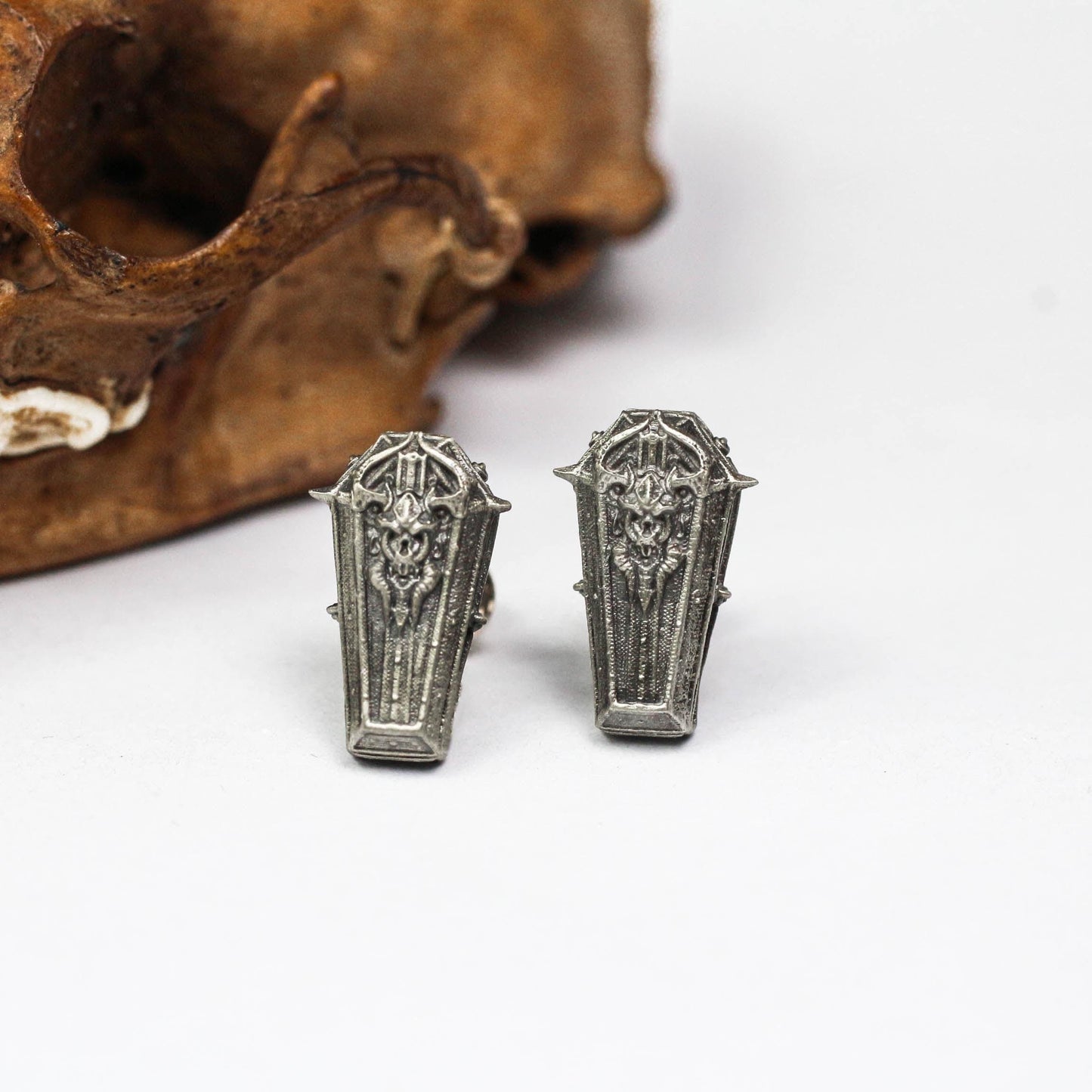 Coffin Shield Stud Earrings - 925 Sterling Silver Gothic Jewelry