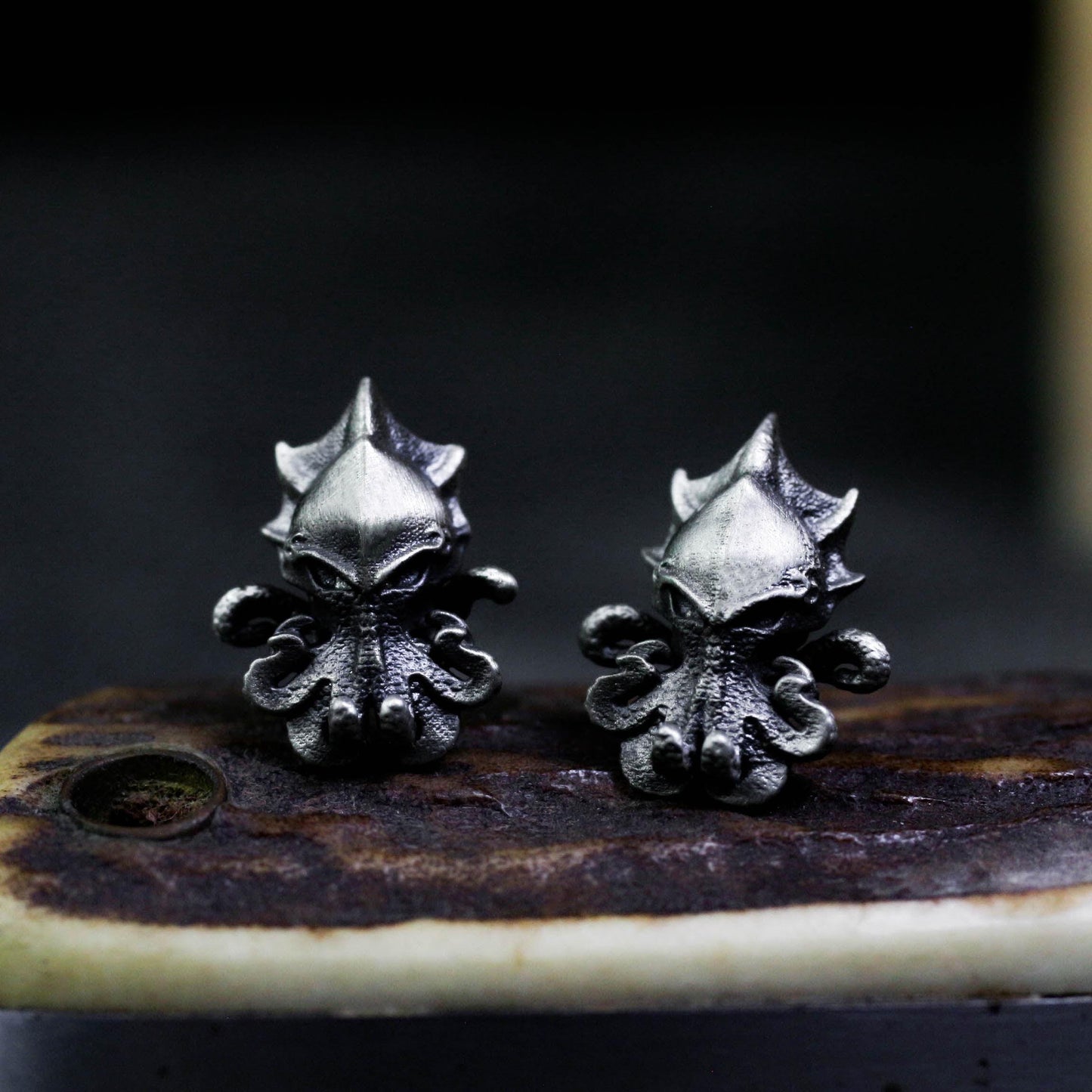 Sea Creature Stud Earrings - 925 Sterling Silver Handmade Gothic Style