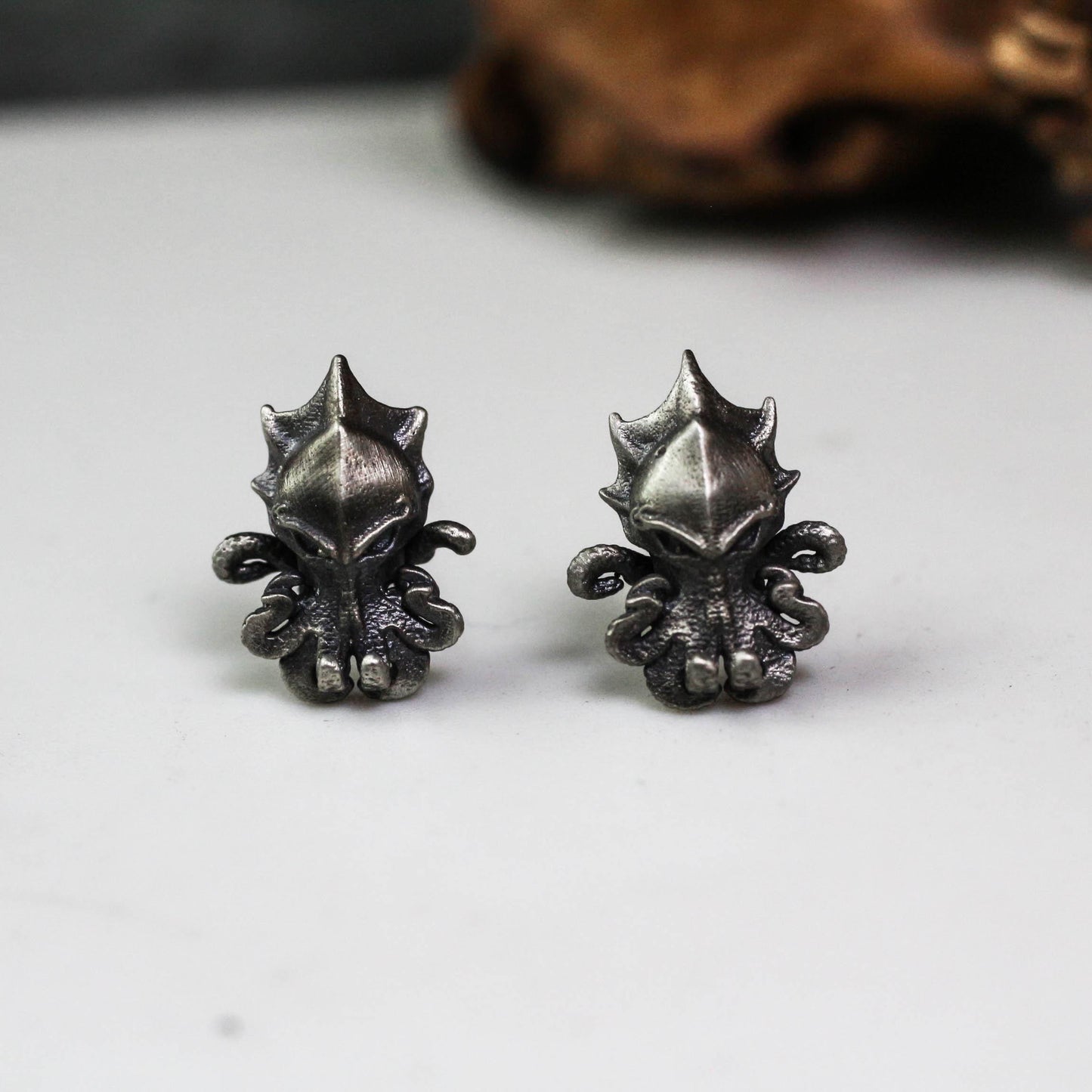 Sea Creature Stud Earrings - 925 Sterling Silver Handmade Gothic Style