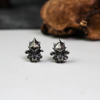 Sea Creature Stud Earrings - 925 Sterling Silver Handmade Gothic Style