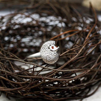 Curled Hedgehog Ring ââ‚?925 Sterling Silver Handmade Woodland Animal Jewelry
