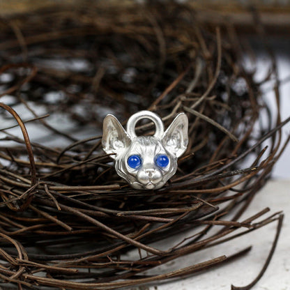 Sphynx Cat Pendant - 925 Sterling Silver Handmade (Blue Eyes Available)
