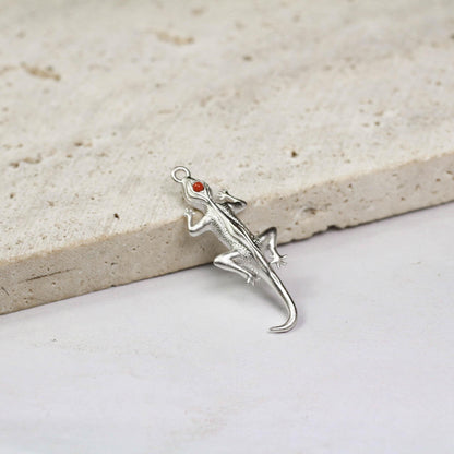 Gecko Pendant - 925 Sterling Silver Handmade (Eye Color Optional)