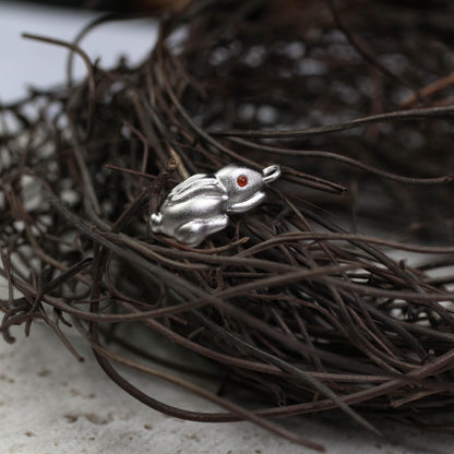 Rabbit Pendant - 925 Sterling Silver Handmade (Eye Color Optional)