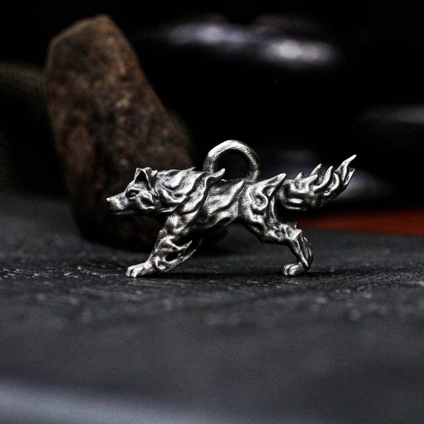 Mythic Flame Wolf Pendant - 925 Silver Handcrafted
