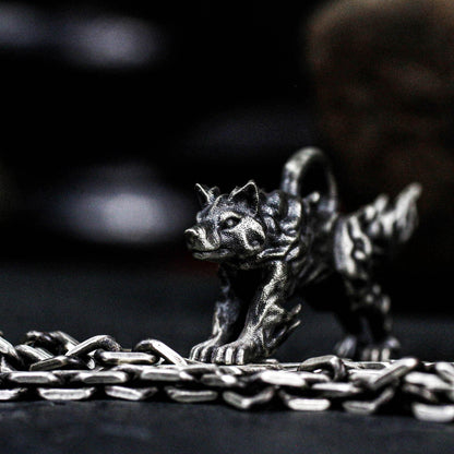 Mythic Flame Wolf Pendant - 925 Silver Handcrafted