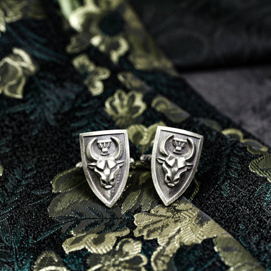 Bull Shield Cufflinks - 925 Silver Handmade