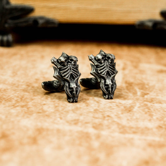 Double Life Skull Shield Cufflinks - 925 Silver Handmade