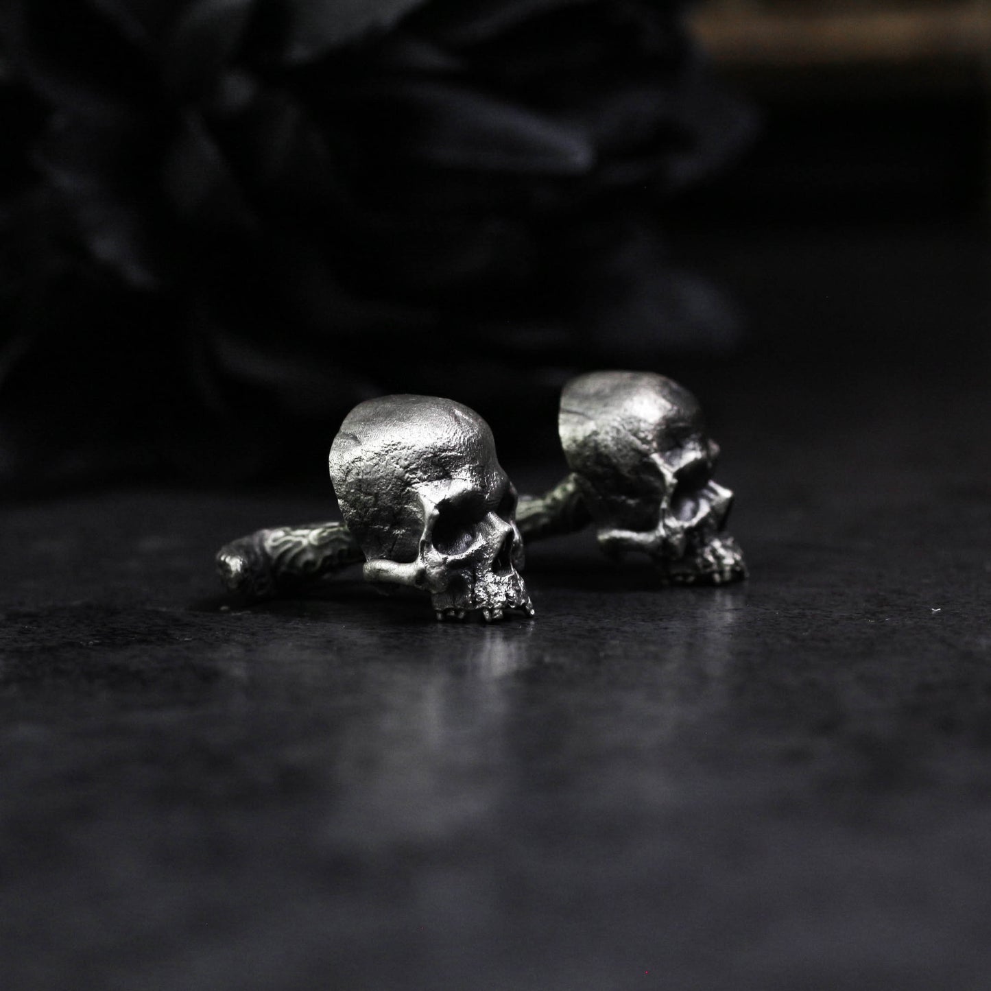 Human Skull Cufflinks, Hand-Cast - 925 Sterling Silver Handmade