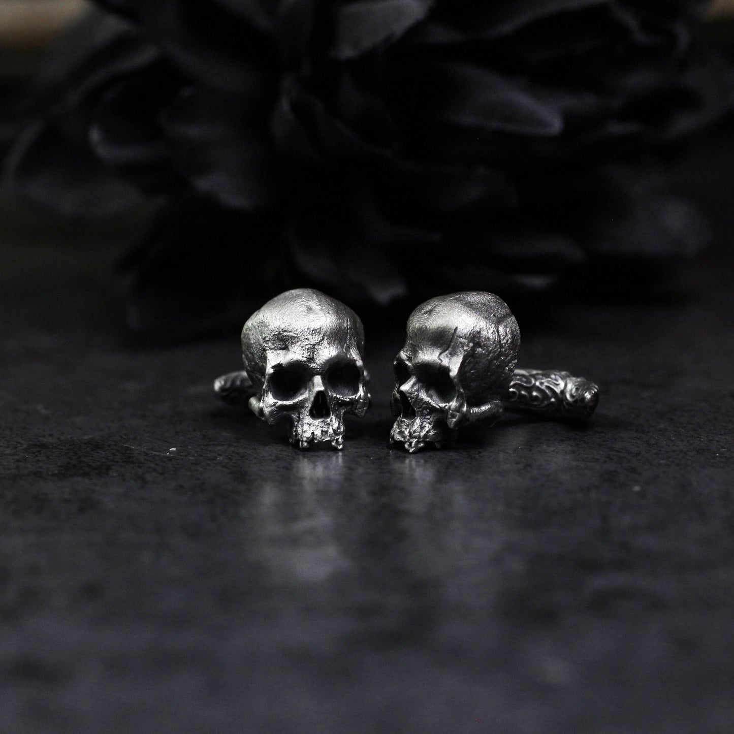 Human Skull Cufflinks, Hand-Cast - 925 Sterling Silver Handmade