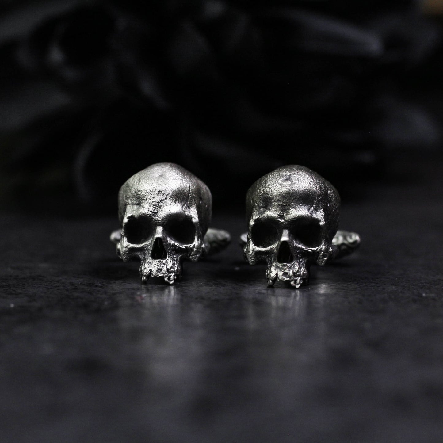 Human Skull Cufflinks, Hand-Cast - 925 Sterling Silver Handmade