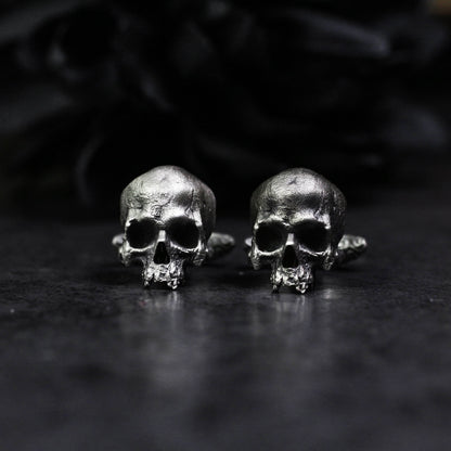Human Skull Cufflinks, Hand-Cast - 925 Sterling Silver Handmade
