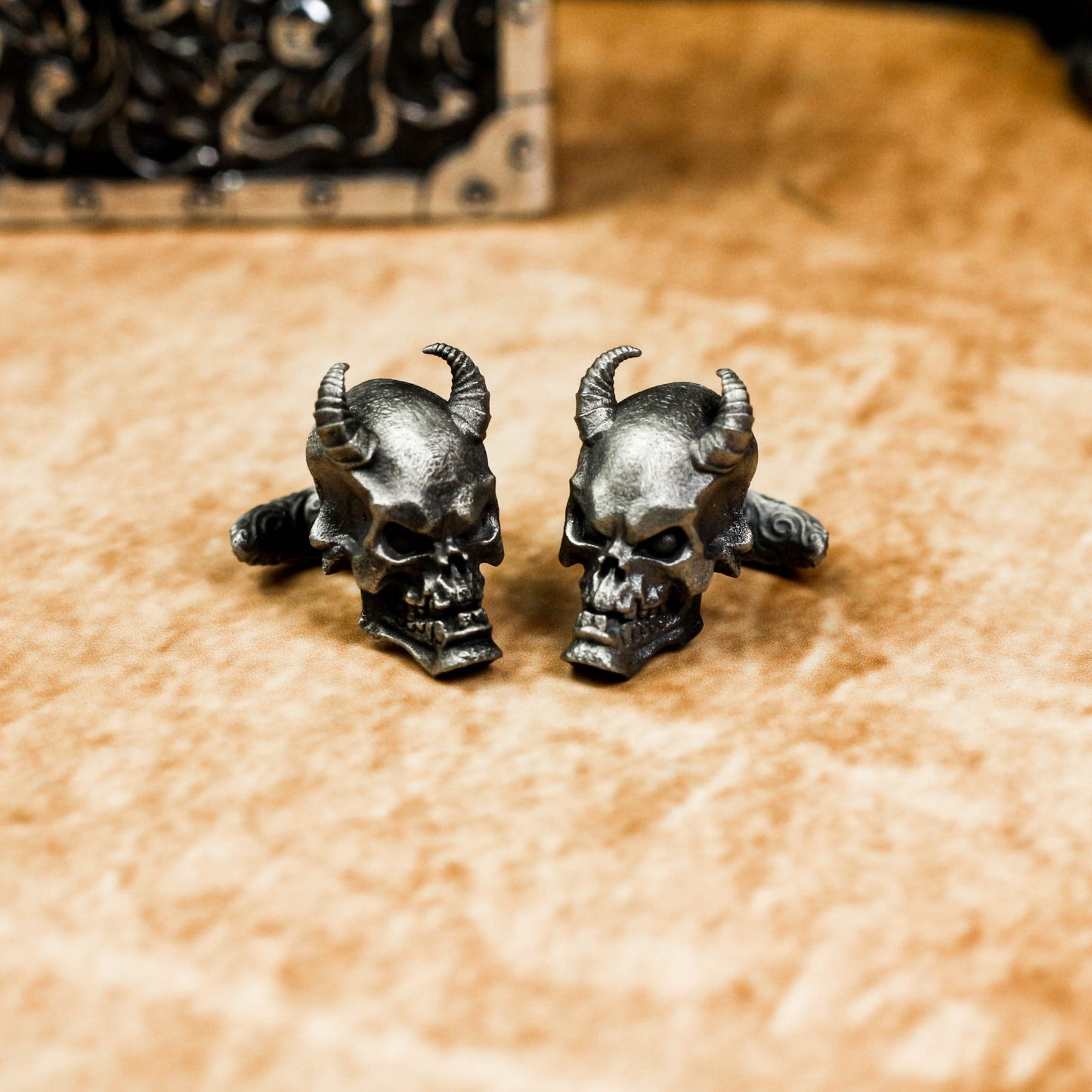 Spirit Skull Cufflinks, Horned Devil - 925 Sterling Silver Handmade