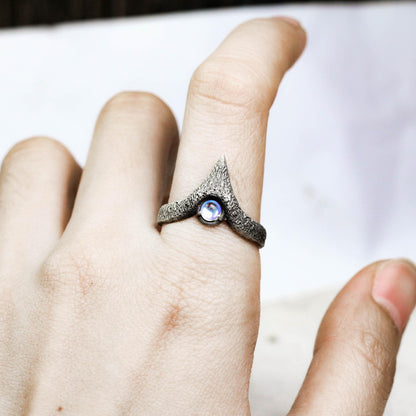 Mystic V-Shaped with Fiery Gemstone Silver Ring ââ‚?Handmade Jewelry