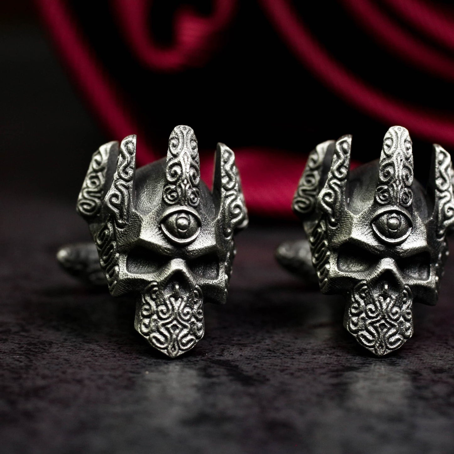 Gothic Crown Skull Cufflinks - 925 Sterling Silver Handmade