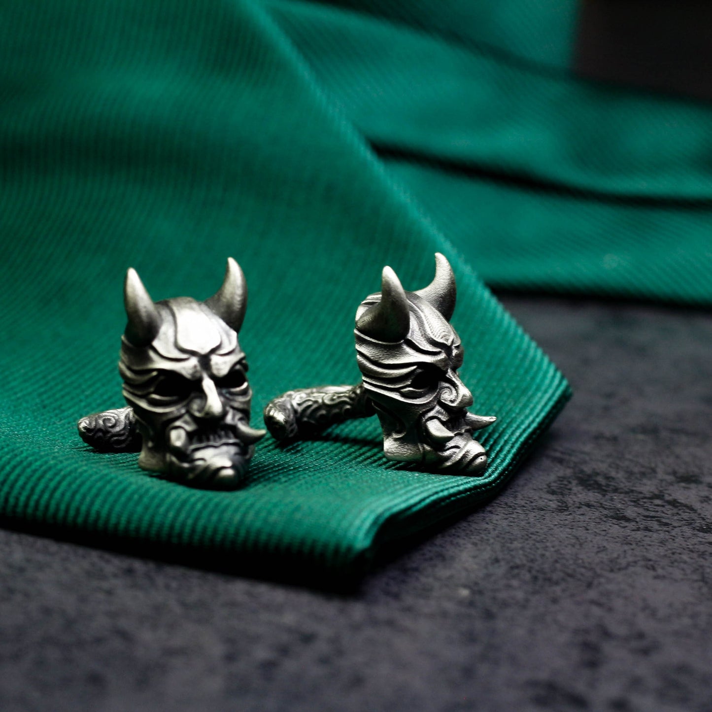 Japanese Ghost Mask Cufflinks, Prajna Design - 925 Sterling Silver Handmade