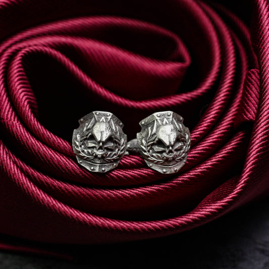 Skeleton Battle Armor Cufflinks, Human Skull - 925 Sterling Silver Handmade