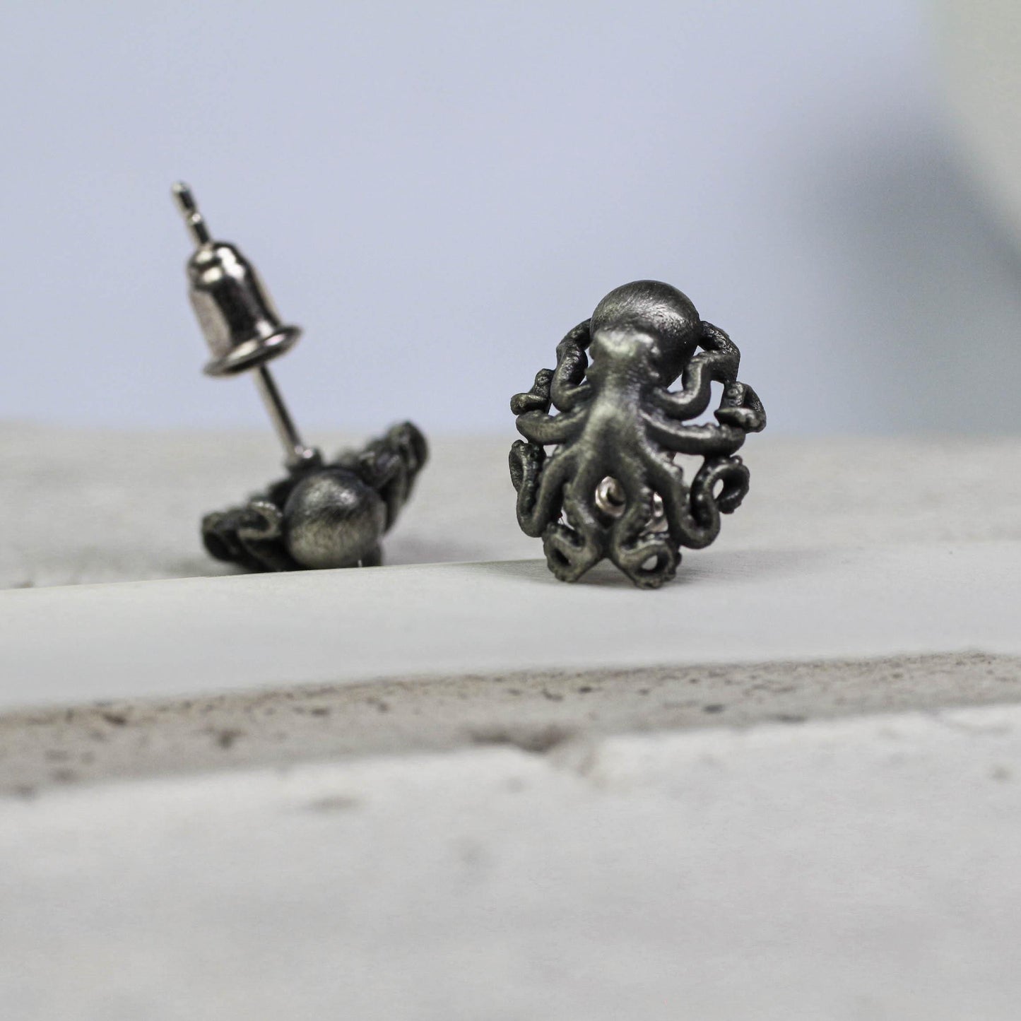 Minimal Octopus Stud Earrings - 925 Sterling Silver Handmade