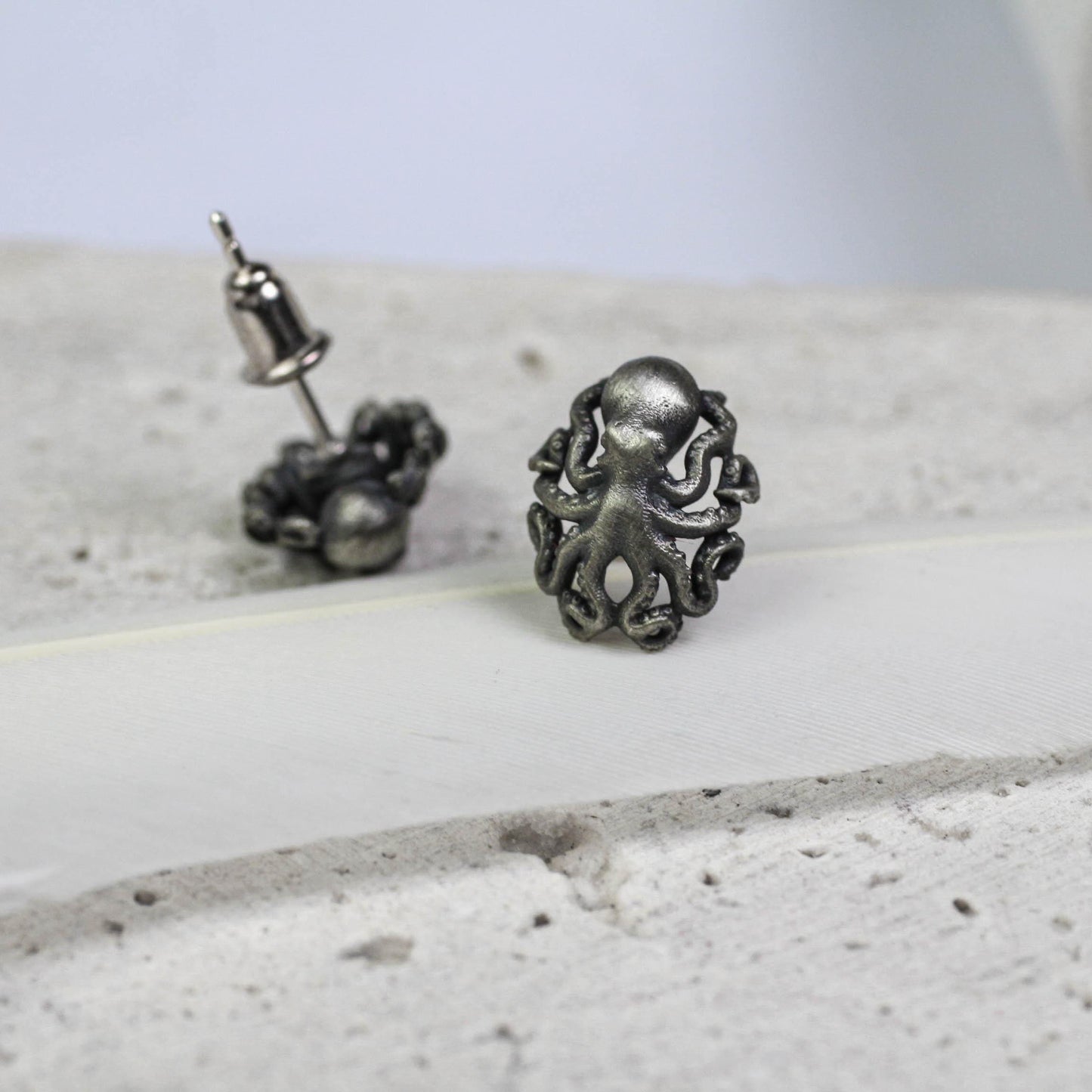Minimal Octopus Stud Earrings - 925 Sterling Silver Handmade