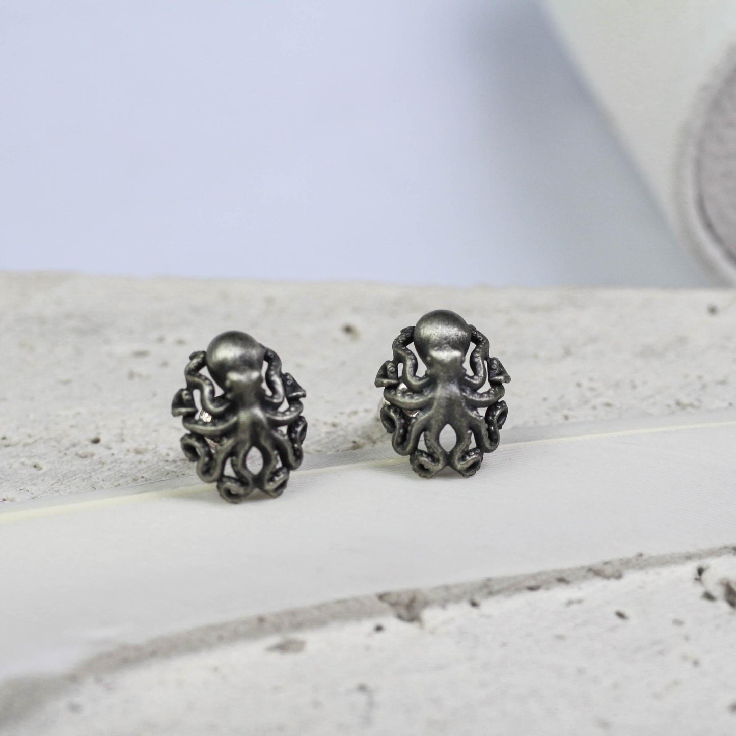 Minimal Octopus Stud Earrings - 925 Sterling Silver Handmade