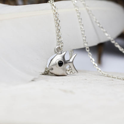 Cute Fish Pendant - 925 Sterling Silver Handmade (Eye Color Optional)