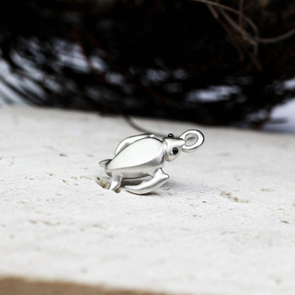 Sea Turtle Pendant - 925 Sterling Silver Handmade (Eye Color Optional)