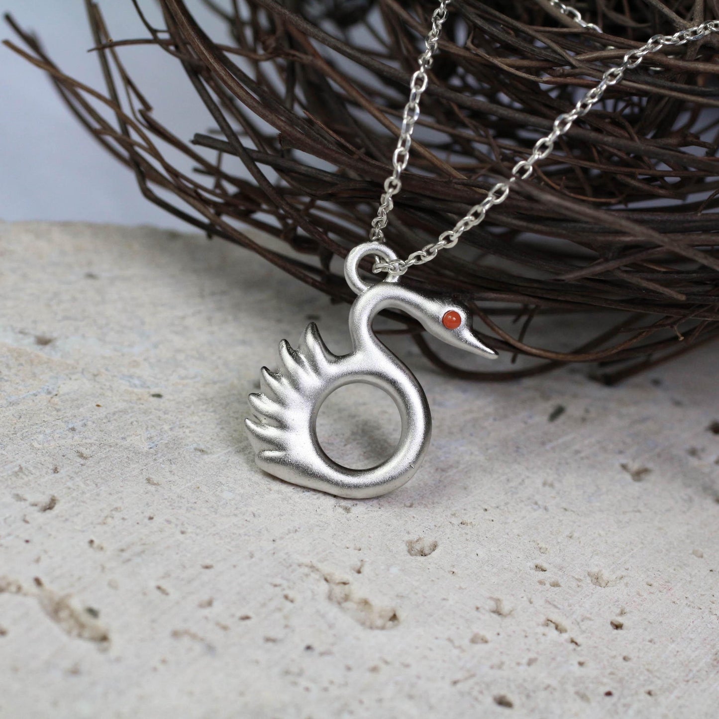 Swan Pendant - 925 Sterling Silver Handmade (Eye Color Optional)