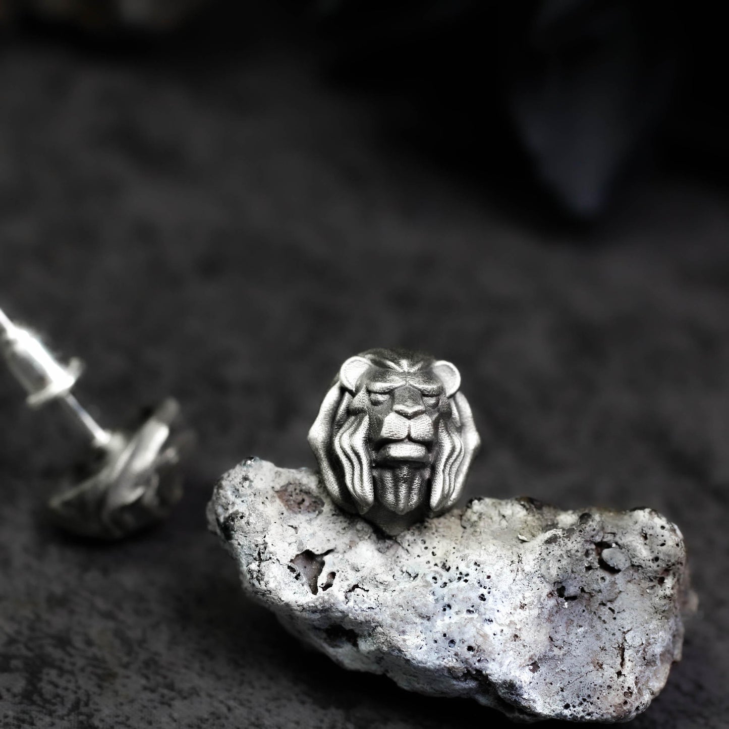 Lion Head Earrings - 925 Sterling Silver Handmade