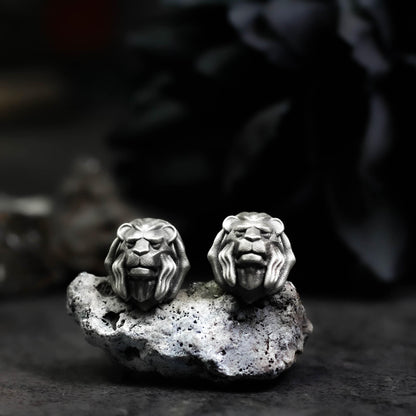 Lion Head Earrings - 925 Sterling Silver Handmade