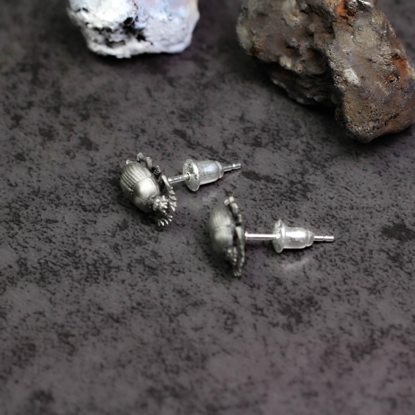 Sacred Scarab Earrings - 925 Sterling Silver Handmade