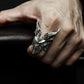 Horned Demon Ring with Gothic Carving ¨C 925 Sterling Silver Handmade