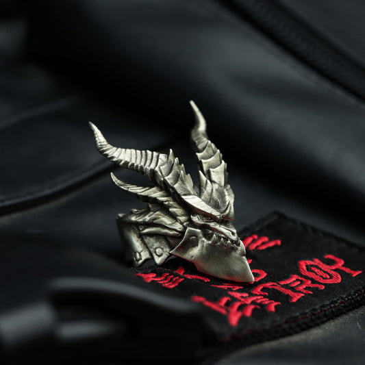 Horned Demon Ring with Gothic Carving ¨C 925 Sterling Silver Handmade
