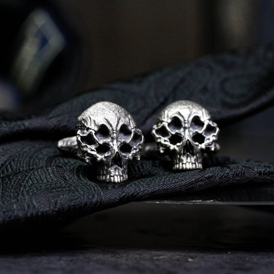 Six-Eyed Devil Half-Skull Cufflinks - 925 Silver Handmade