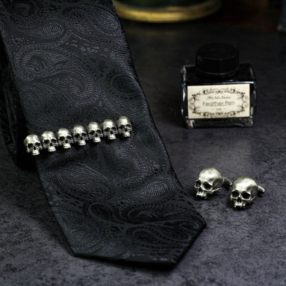 Skull Tie Clip, Human Skull Soul Tower, 925 Silver Handmade