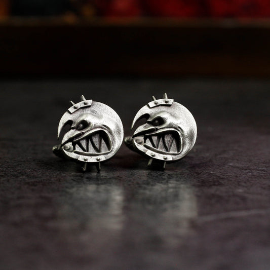 Dark Moon Child Cufflinks, Raven Skull Witch Jewelry - 925 Sterling Silver Handmade